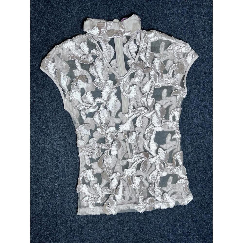 Rose Tree Gold Ruffle  Mesh Sleeveless Top Read For Measurements. Beautiful